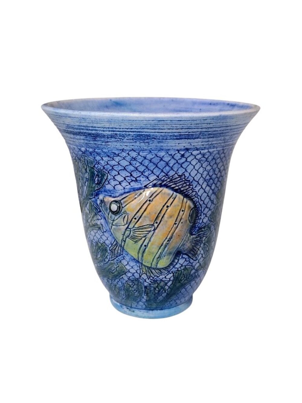 Signed Art Pottery 3D Fish Scaled Vase 6.5" Handmade Coastal Beachouse Coral